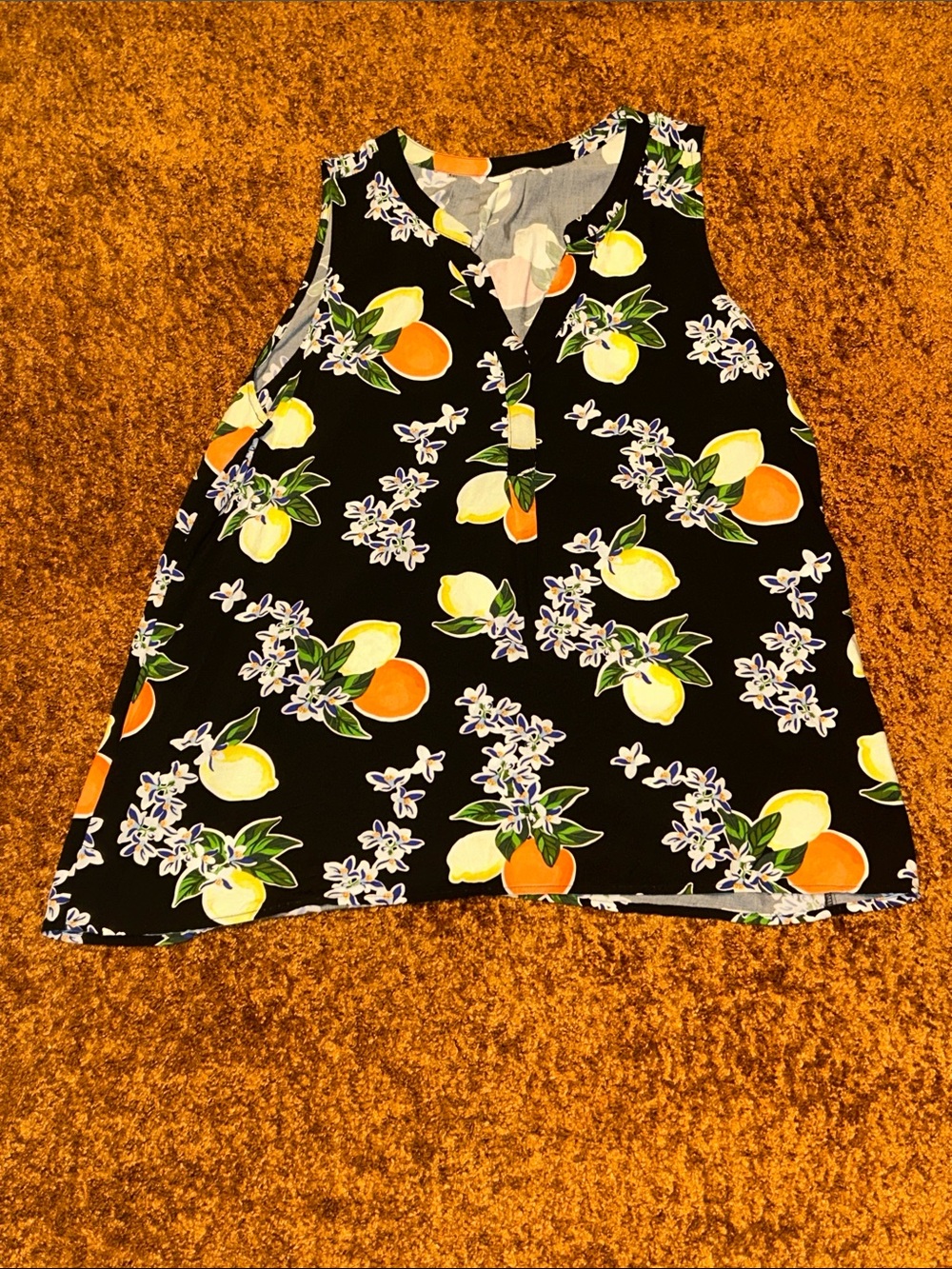crown & ivy Black Citrus Print Sleeveless Top